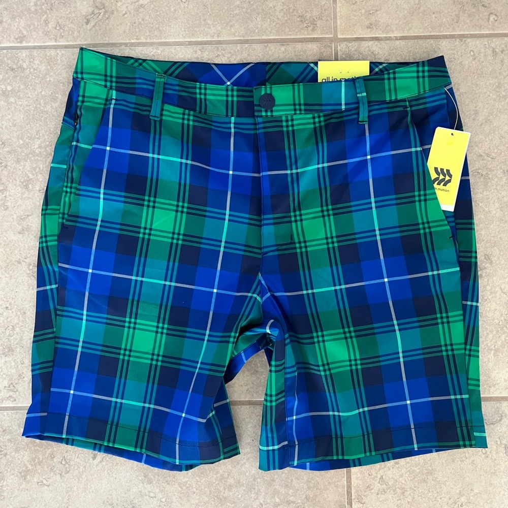 Blue and Green Plaid Golf Shorts